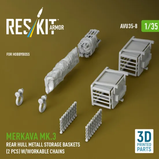 Reskit Rs-avu35-0008 1/35 Merkava Mk 3 Rear Hull Metall Storage Baskets 2 Pcs W/Workable Chains For Hobbyboss Kit 3d Printed