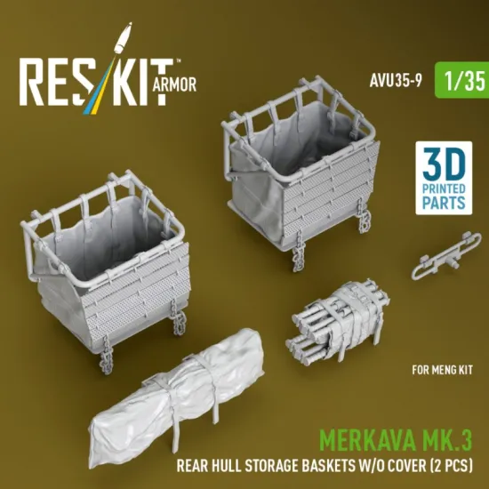 Reskit Rs-avu35-0009 1/35 Merkava Mk 3 Rear Hull Storage Baskets W/O Cover 2 Pcs For Meng Kit 3d Printed