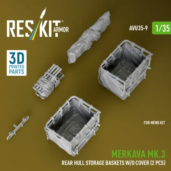 Reskit Rs-avu35-0009 1/35 Merkava Mk 3 Rear Hull Storage Baskets W/O Cover 2 Pcs For Meng Kit 3d Printed