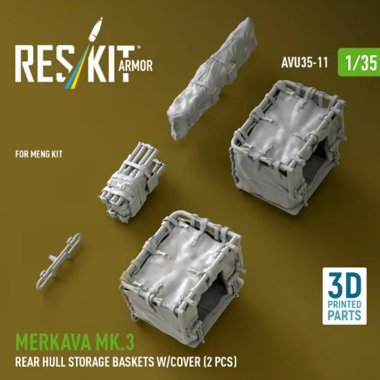 Reskit Rs-avu35-0011 1/35 Merkava Mk 3 Rear Hull Storage Baskets W/Cover 2 Pcs For Meng Kit 3d Printed