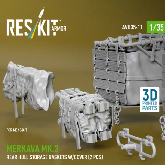 Reskit Rs-avu35-0011 1/35 Merkava Mk 3 Rear Hull Storage Baskets W/Cover 2 Pcs For Meng Kit 3d Printed