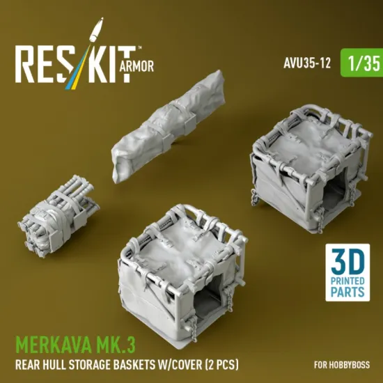 Reskit Rs-avu35-0012 1/35 Merkava Mk 3 Rear Hull Storage Baskets W/Cover 2 Pcs For Hobbyboss Kit 3d Printed