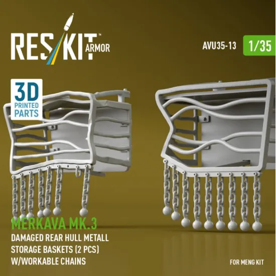 Reskit Rs-avu35-0013 1/35 Merkava Mk 3 Damaged Rear Hull Metall Storage Baskets 2 Pcs W/Workable Chains For Meng Kit 3d Printed