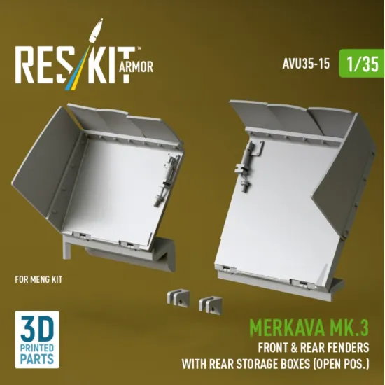 Reskit Rs-avu35-0015 1/35 Merkava Mk 3 Front Rear Fenders With Rear Storage Boxes Open Pos For Meng Kit 3d Printed