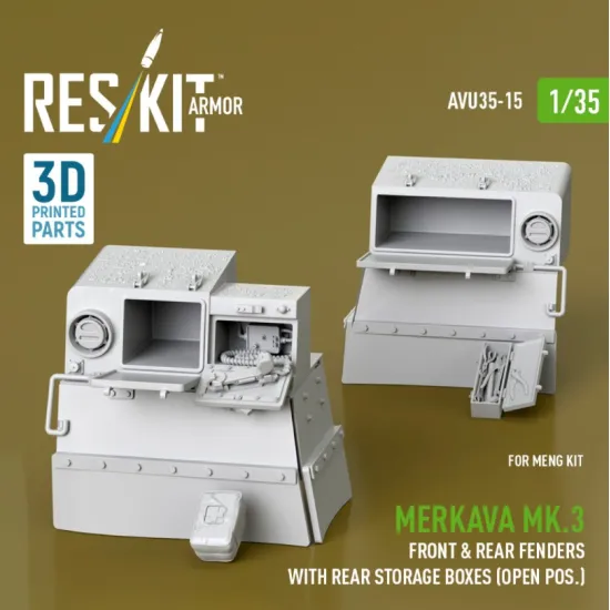 Reskit Rs-avu35-0015 1/35 Merkava Mk 3 Front Rear Fenders With Rear Storage Boxes Open Pos For Meng Kit 3d Printed