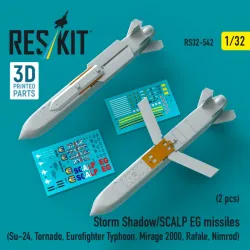 Reskit Rs32-0542 1/32 Storm Shadow/Scalp Eg Missiles 2 Pcs Su-24 Tornado Eurofighter Typhoon Mirage 2000 Rafale Nimrod 3d Printed