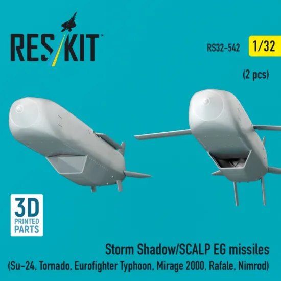Reskit Rs32-0542 1/32 Storm Shadow/Scalp Eg Missiles 2 Pcs Su-24 Tornado Eurofighter Typhoon Mirage 2000 Rafale Nimrod 3d Printed