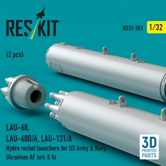 Reskit Rs32-0583 1/32 Lau-68 Lau-68d/A Lau-131/A Hydra Rocket Launchers For Us Army Navy Ukrainian Af A/C H 2 Pcs 3d Printed
