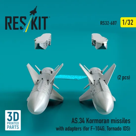 Reskit Rs32-0607 1/32 As 34 Kormoran Missiles With Adapters 2 Pcs For F-104g Tornado Ids 3d Printed