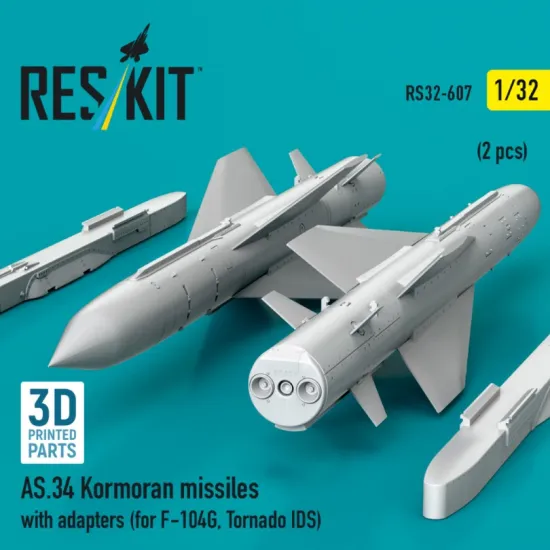 Reskit Rs32-0607 1/32 As 34 Kormoran Missiles With Adapters 2 Pcs For F-104g Tornado Ids 3d Printed