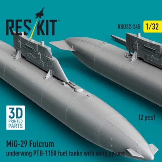 Reskit Rsu32-0245 1/32 Mig-29 Fulcrum Underwing Ptb-1150 Fuel Tanks With Wing Pylons 2 Pcs 3d Printed