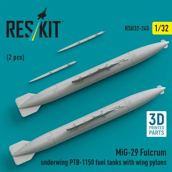 Reskit Rsu32-0245 1/32 Mig-29 Fulcrum Underwing Ptb-1150 Fuel Tanks With Wing Pylons 2 Pcs 3d Printed