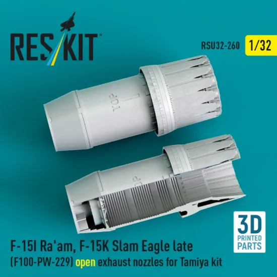 Reskit Rsu32-0260 1/32 F‑15I Raam F‑15K Slam Eagle late F100-PW-229 open exhaust nozzles for Tamiya kit 3D Printed