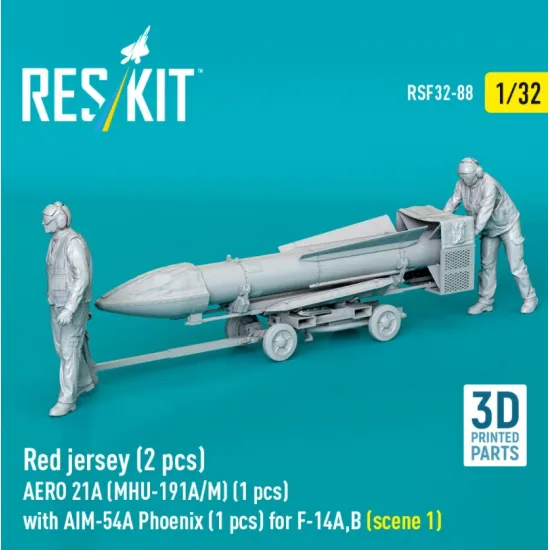 Reskit Rsf32-0088 1/32 Red Jersey 2 Pcs Aero 21a Mhu-191a/M 1 Pcs With Aim-54a Phoenix 1 Pcs For F-14a B Scene 1 3d Printed