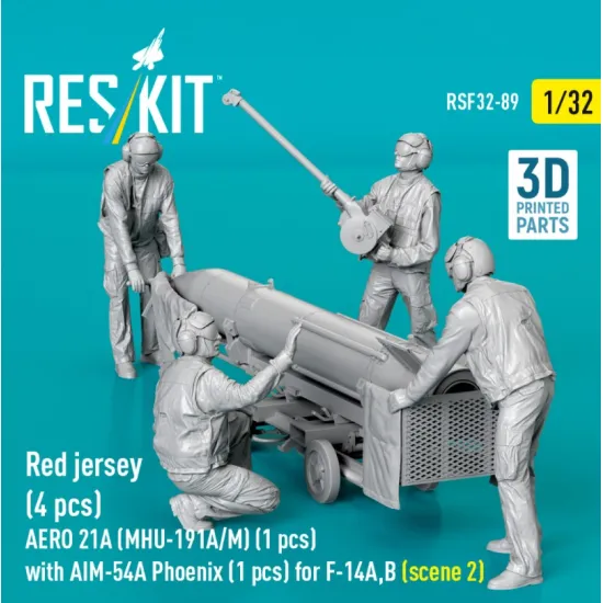 Reskit Rsf32-0089 1/32 Red Jersey 4 Pcs Aero 21a Mhu-191a/M 1 Pcs With Aim-54a Phoenix 1 Pcs For F-14a B Scene 2 3d Printed