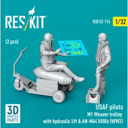 Reskit Rsf32-0114 1/32 Usaf Pilots 2 Pcs M1 Weaver Trolley With Hydraulic Lift An-m64 500lb Ww2 3d Printed