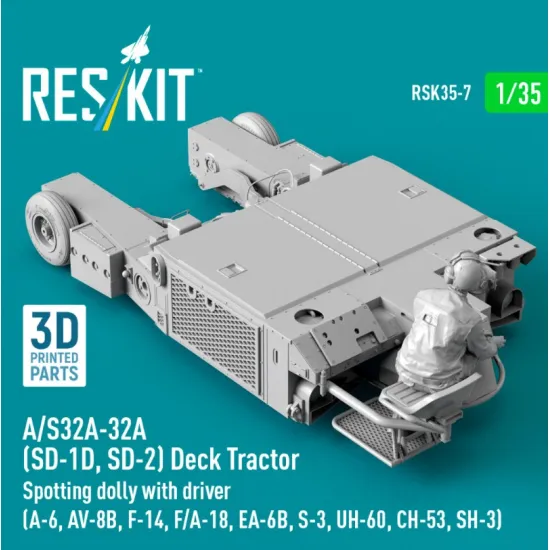 Reskit Rsk35-0007 1/35 A/S32a-32a Sd-1d Sd-2 Deck Tractor Spotting Dolly With Driver Uh-60 Ch-53 Sh-3 3d Printed Model Kit