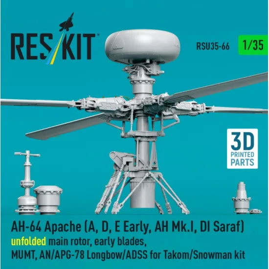 Reskit Rsu35-0066 1/35 Ah-64 Apache A D E Early Ah Mk I Di Saraf Unfolded Main Rotor Early Blades Mumt An/Apg-78 Longbow/Adss For Takom/Snowman Kit 3d Printed