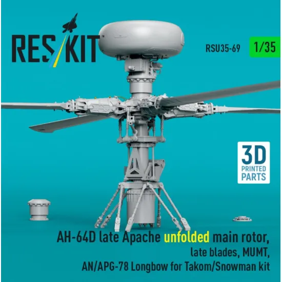 Reskit Rsu35-0069 1/35 Ah-64d Late Apache Unfolded Main Rotor Late Blades Mumt An/Apg-78 Longbow For Takom/Snowman Kit 3d Printed