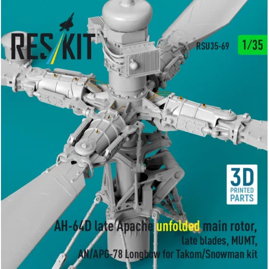 Reskit Rsu35-0069 1/35 Ah-64d Late Apache Unfolded Main Rotor Late Blades Mumt An/Apg-78 Longbow For Takom/Snowman Kit 3d Printed