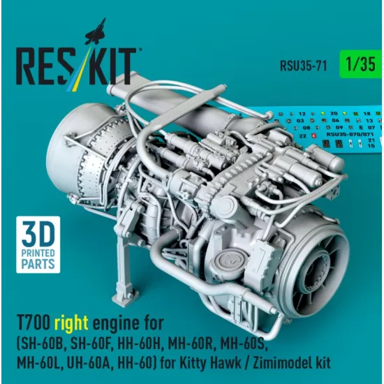 Reskit Rsu35-0071 1/35 T700 Right Engine Sh-60b Sh-60f Hh-60h Mh-60r Mh-60s Mh-60l Uh-60a Hh-60 For Kitty Hawk / Zimimodel Kit 3d Printed