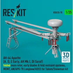 Reskit Rsu35-0078 1/35 Ah-64 Apache A D E Early Ah Mk I Di Saraf Folded Main Rotor Early Blades Fold Restraint Systems Mumt An/Apg-78 Longbow/Adss For Takom/Snowman Kit 3d Printed