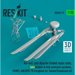 Reskit Rsu35-0079 1/35 Ah-64e Late Apache Folded Main Rotor Late Blades Fold Restraint Systems Mumt An/Apg-78 Longbow For Takom/Snowman Kit 3d Printed