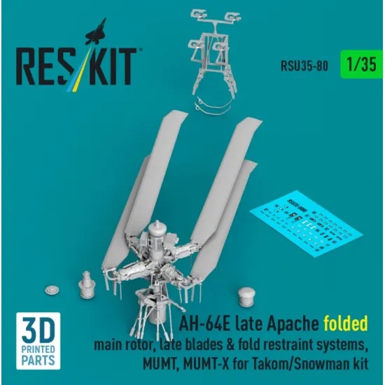 Reskit Rsu35-0080 1/35 Ah-64e Late Apache Folded Main Rotor Late Blades Fold Restraint Systems Mumt Mumt-x For Takom/Snowman Kit 3d Printed