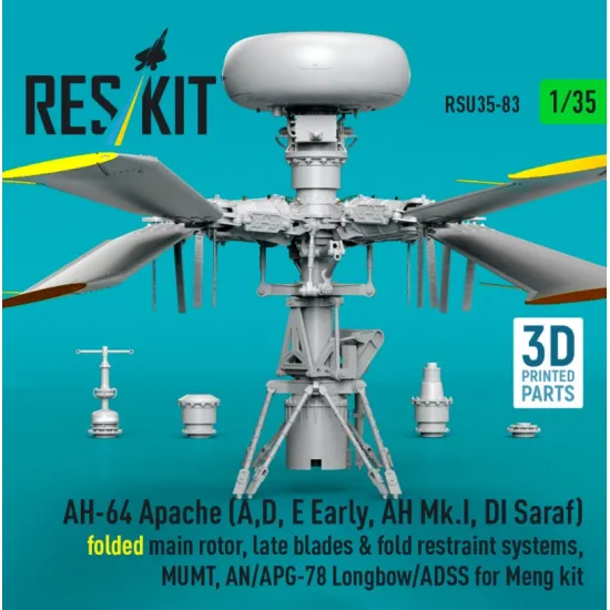 Reskit Rsu35-0083 1/35 Ah-64 Apache A D E Early Ah Mk I Di Saraf Folded Main Rotor Late Blades Fold Restraint Systems Mumt An/Apg-78 Longbow/Adss For Meng Kit 3d Printed