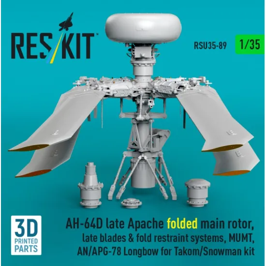Reskit Rsu35-0089 1/35 Ah-64d Late Apache Folded Main Rotor Late Blades Fold Restraint Systems Mumt An/Apg-78 Longbow For Takom/Snowman Kit 3d Printed