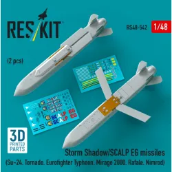 Reskit Rs48-0542 1/48 Storm Shadow/Scalp Eg Missiles 2 Pcs Su-24 Tornado Eurofighter Typhoon Mirage 2000 Rafale Nimrod 3d Printed