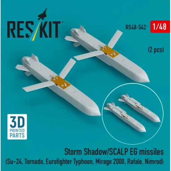 Reskit Rs48-0542 1/48 Storm Shadow/Scalp Eg Missiles 2 Pcs Su-24 Tornado Eurofighter Typhoon Mirage 2000 Rafale Nimrod 3d Printed