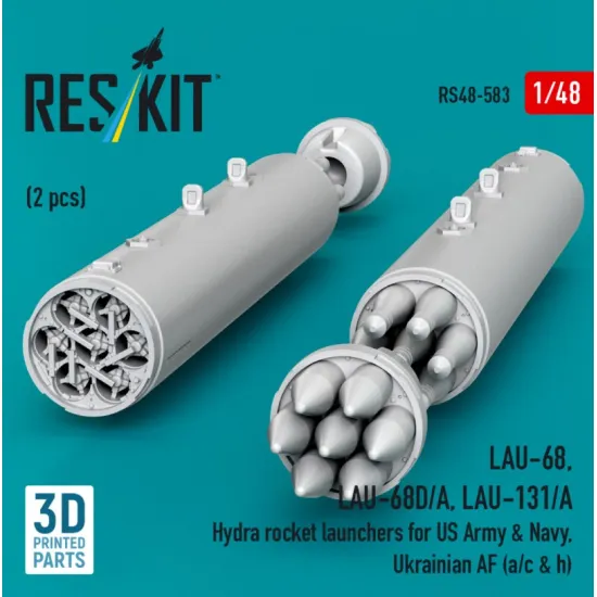 Reskit Rs48-0583 1/48 Lau-68 Lau-68d/A Lau-131/A Hydra Rocket Launchers For Us Army Navy Ukrainian Af A/C H 2pcs 3d Printed