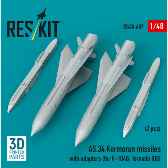 Reskit Rs48-0607 1/48 As 34 Kormoran Missiles With Adapters 2 Pcs For F-104g Tornado Ids 3d Printed