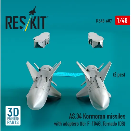 Reskit Rs48-0607 1/48 As 34 Kormoran Missiles With Adapters 2 Pcs For F-104g Tornado Ids 3d Printed