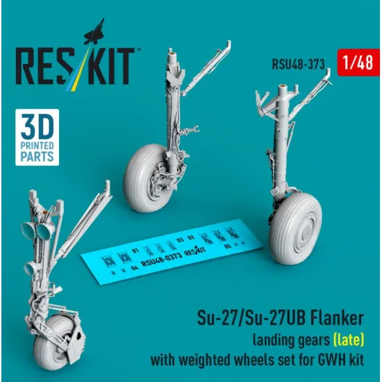 Reskit Rsu48-0373 1/48 Su-27/Su-27ub Flanker Landing Gears Late With Weighted Wheels Set For Gwh Kit 3d Printed