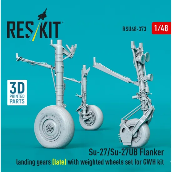 Reskit Rsu48-0373 1/48 Su-27/Su-27ub Flanker Landing Gears Late With Weighted Wheels Set For Gwh Kit 3d Printed