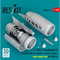 Reskit Rsu48-0571 1/48 A-10a/C Thunderbolt Ii Nacelles With Air Intakes Exhaust Nozzles Open Engine Bay For Gwh Kit 3d Printed
