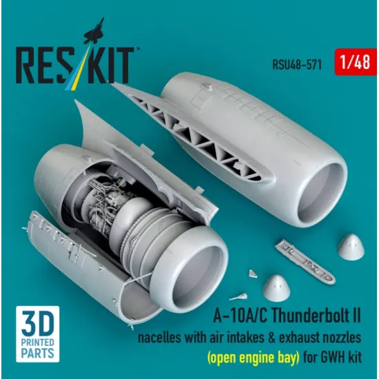 Reskit Rsu48-0571 1/48 A-10a/C Thunderbolt Ii Nacelles With Air Intakes Exhaust Nozzles Open Engine Bay For Gwh Kit 3d Printed