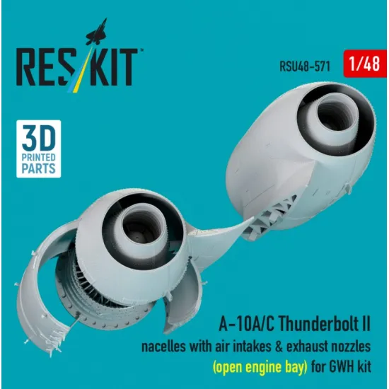 Reskit Rsu48-0571 1/48 A-10a/C Thunderbolt Ii Nacelles With Air Intakes Exhaust Nozzles Open Engine Bay For Gwh Kit 3d Printed
