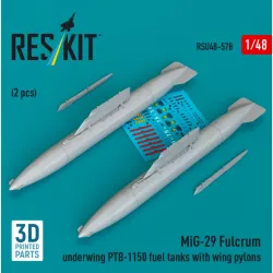 Reskit Rsu48-0578 1/48 Mig-29 Fulcrum Underwing Ptb-1150 Fuel Tanks With Wing Pylons 2 Pcs 3d Printed