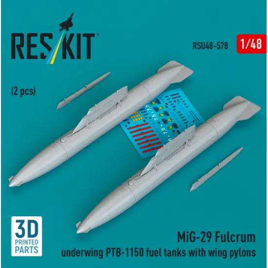 Reskit Rsu48-0578 1/48 Mig-29 Fulcrum Underwing Ptb-1150 Fuel Tanks With Wing Pylons 2 Pcs 3d Printed