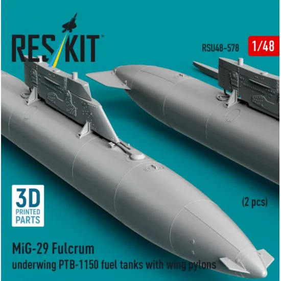 Reskit Rsu48-0578 1/48 Mig-29 Fulcrum Underwing Ptb-1150 Fuel Tanks With Wing Pylons 2 Pcs 3d Printed