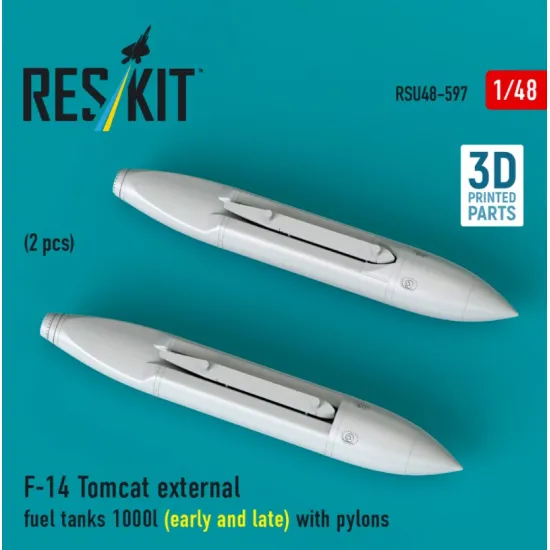 Reskit Rsu48-0597 1/48 F-14 Tomcat External Fuel Tanks 1000l Early And Late With Pylons 2 Pcs 3d Printed