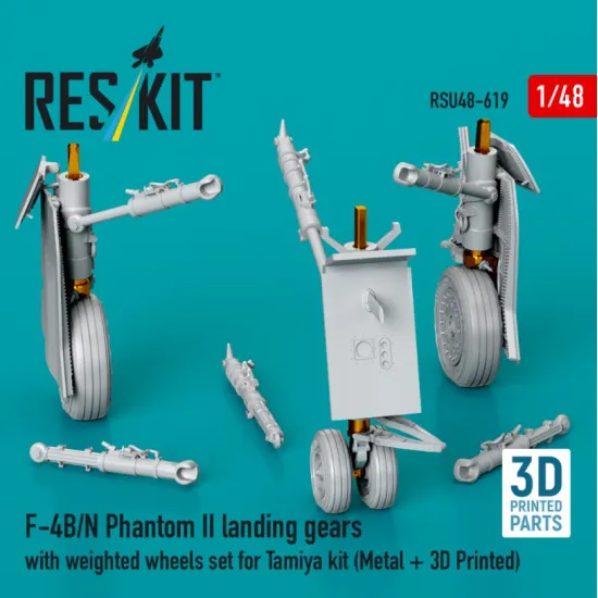 Reskit Rsu48-0619 1/48 F-4b/N Phantom Ii Landing Gears With Weighted Wheels Set For Tamiya Kit Metal 3d Printed