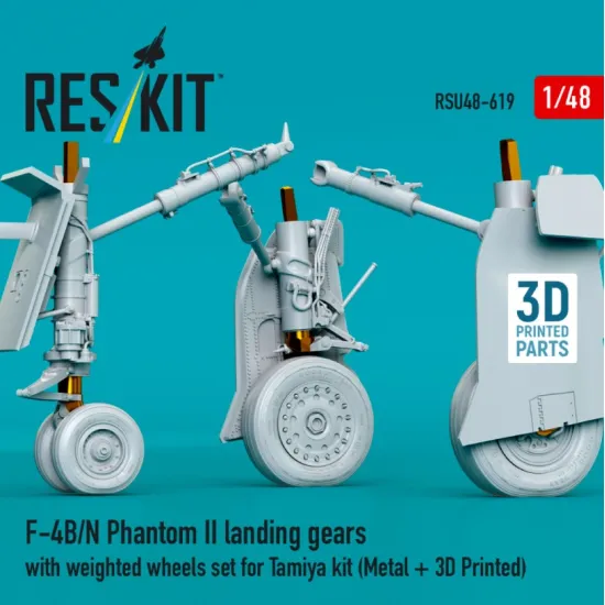 Reskit Rsu48-0619 1/48 F-4b/N Phantom Ii Landing Gears With Weighted Wheels Set For Tamiya Kit Metal 3d Printed