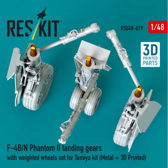 Reskit Rsu48-0619 1/48 F-4b/N Phantom Ii Landing Gears With Weighted Wheels Set For Tamiya Kit Metal 3d Printed