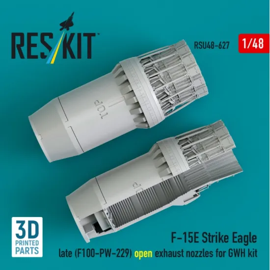 Reskit Rsu48-0627 1/48 F‑15E Strike Eagle late F100-PW-229 open exhaust nozzles for GWH kit 3D Printed