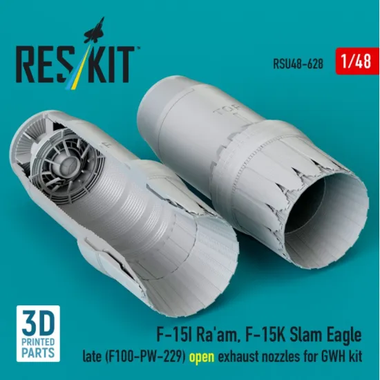 Reskit Rsu48-0628 1/48 F‑15I Raam F‑15K Slam Eagle late F100-PW-229 open exhaust nozzles for GWH kit 3D Printed