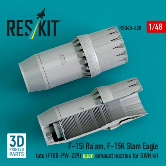 Reskit Rsu48-0628 1/48 F‑15I Raam F‑15K Slam Eagle late F100-PW-229 open exhaust nozzles for GWH kit 3D Printed